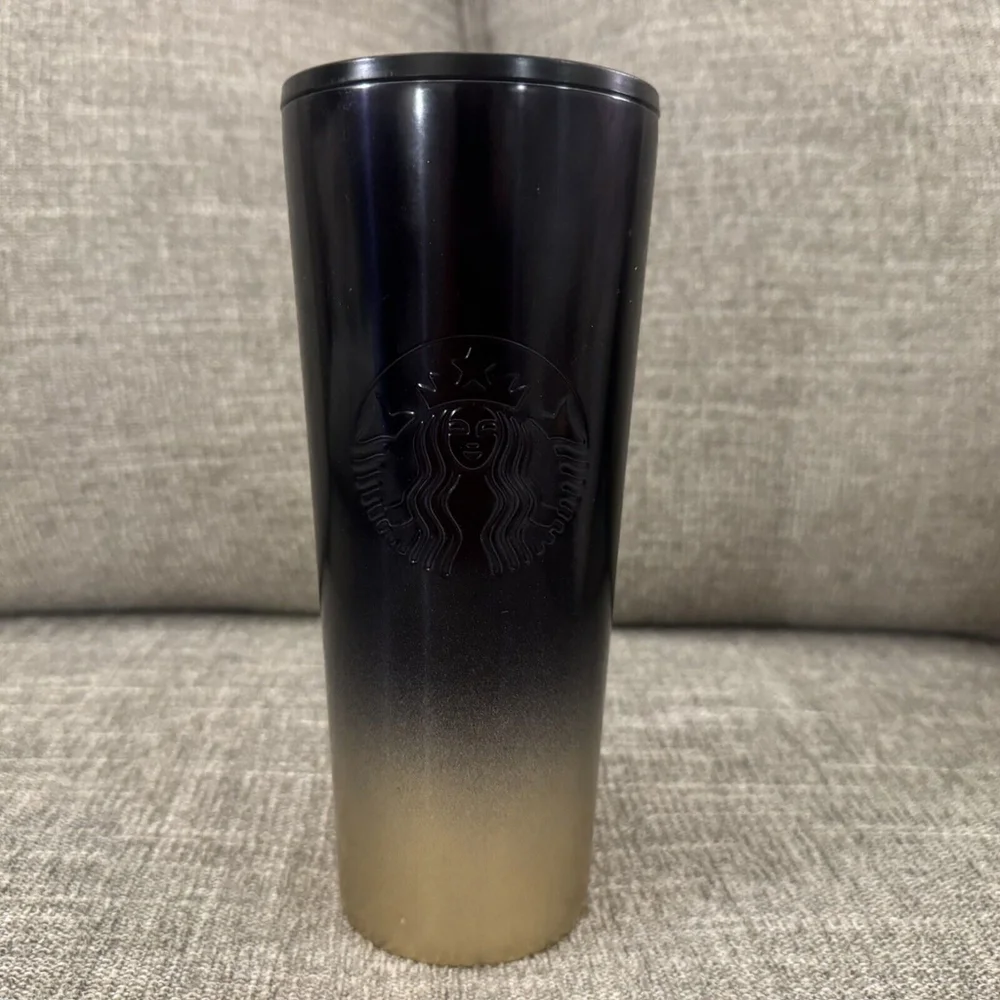 Disney World Starbucks 50th Anniversary Black Gold Metal Cold Tumbler No straw
